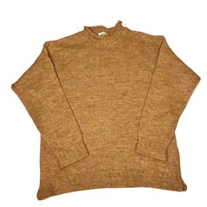 Aran Crafts Ireland Mens 100% Wool Mock Neck Sweater Marled Orange Size M